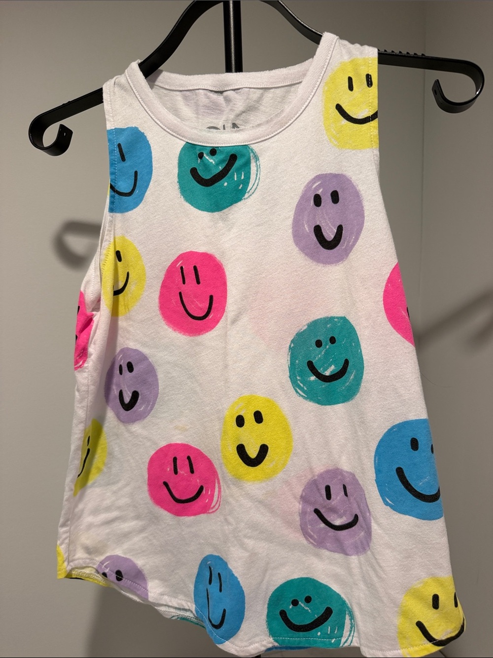 Chaser White Tank Top with Multicolor Smiley Faces